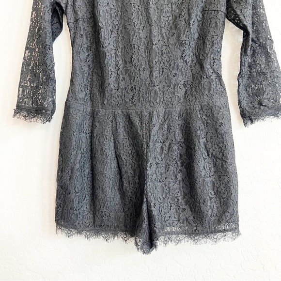 Joie Women's Nali Lace Romper Jumpsuit Cutout Back 3/4 Sleeve Black 4 - Picture 4 of 8